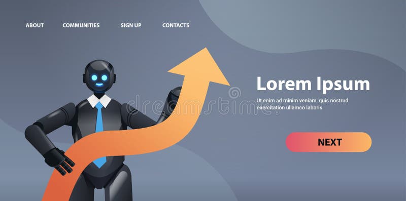 Black robot holding upward arrow business growth achievement success artificial intelligence concept stock illustration