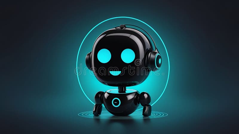 Black Robot med Glowing Eyes och hörlurar vektor illustrationer