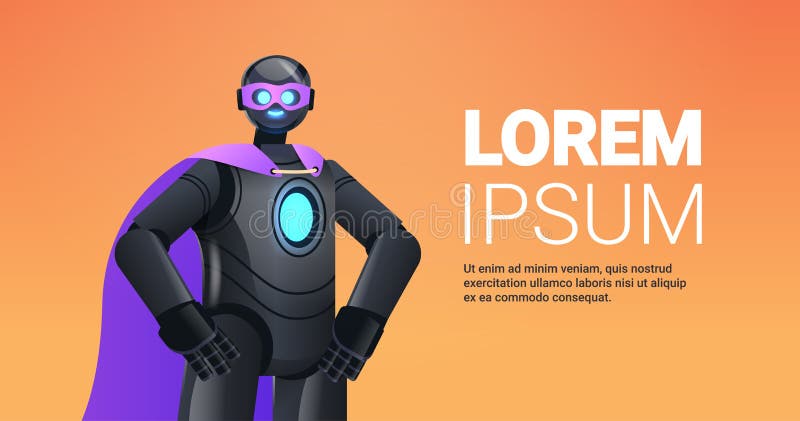 Black robot wearing super hero cloak artificial intelligence concept stock illustration