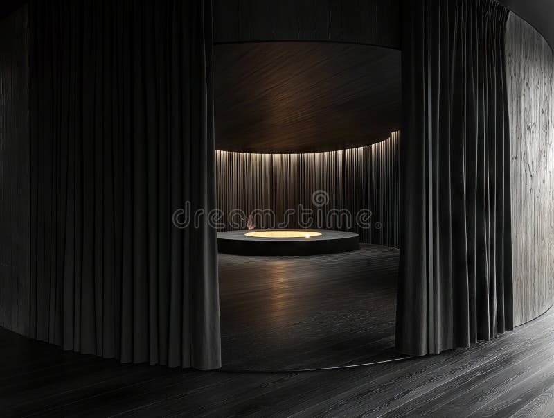 A black room with a round table in the middle of it royalty free stock images