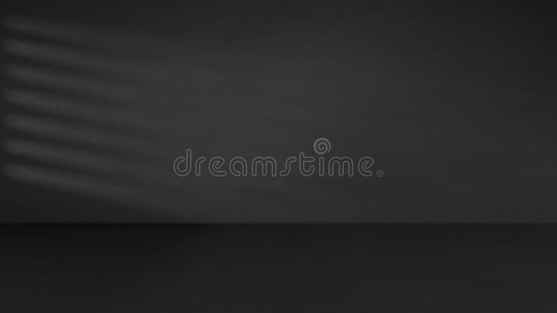 Black room whith light falling on the wall from window. Dark interior. 3D rendered image. royalty free illustration