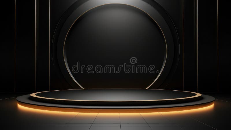 Black round podium on dark background. 3d rendering. Computer digital drawing. Generative AI stock images