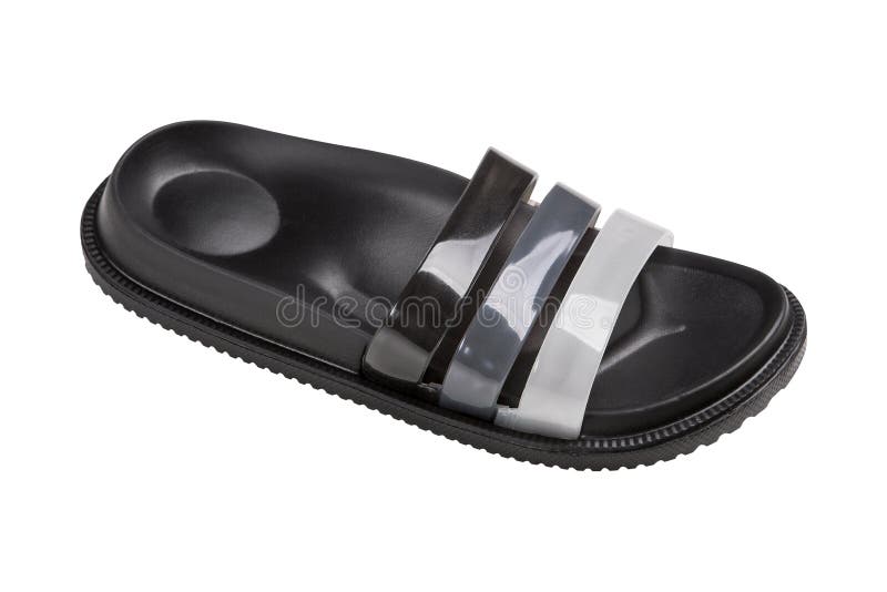 One Black Rubber Slipper for the Beach or Pool, Summer Shoes, Side View, on a White Background, Isolate Stock Image - Image of summer, swim: