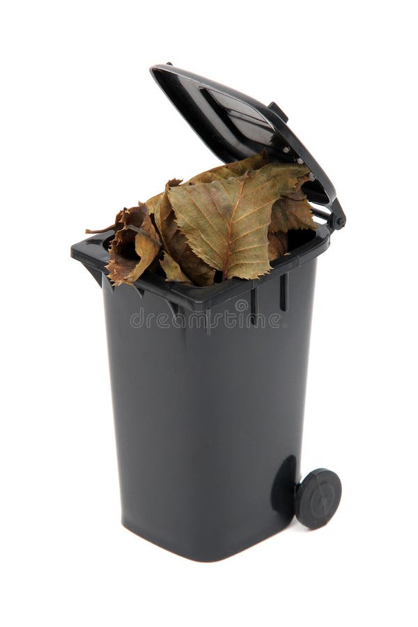 Black rubbish bin with organic waste stock photography