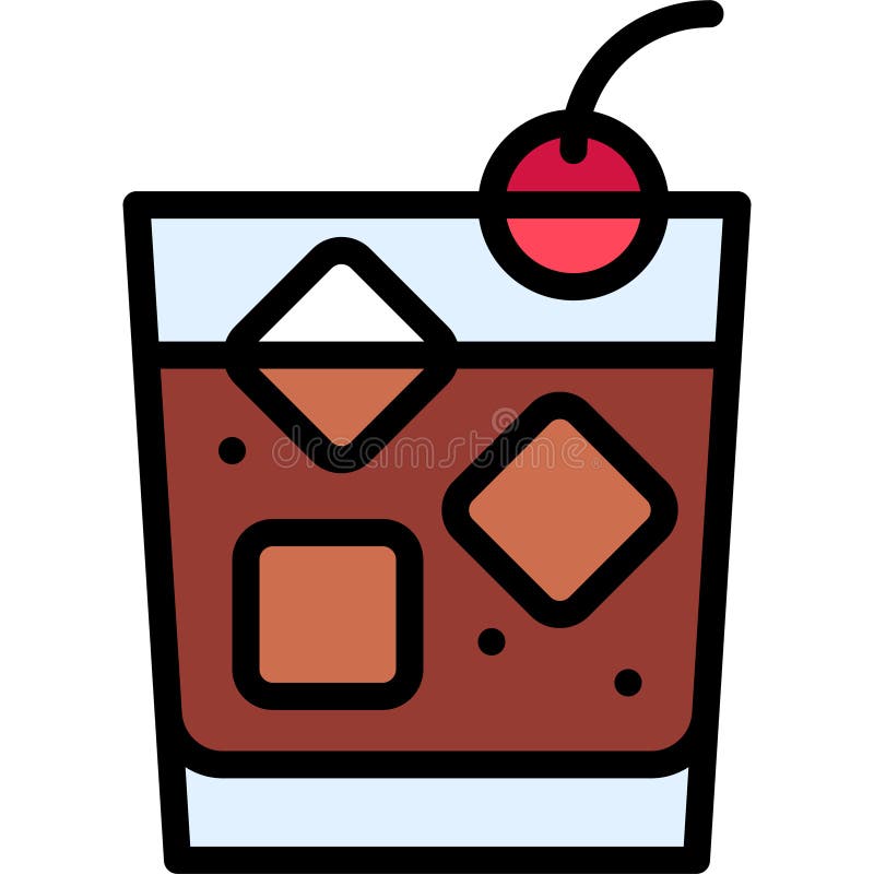 Black Russian Cocktail Icon, Alcoholic Mixed Drink Vector Stock Vector