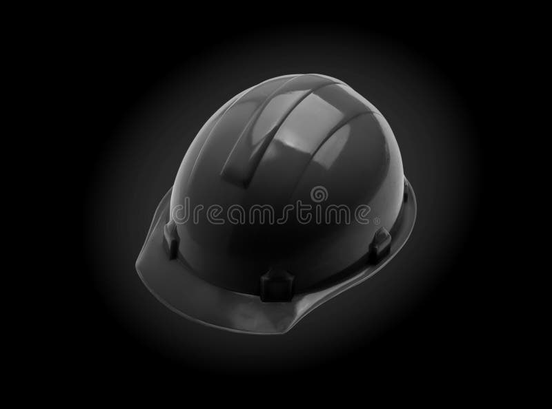 Black Safety Helmet on Black Background. Construction Helmet Stock
