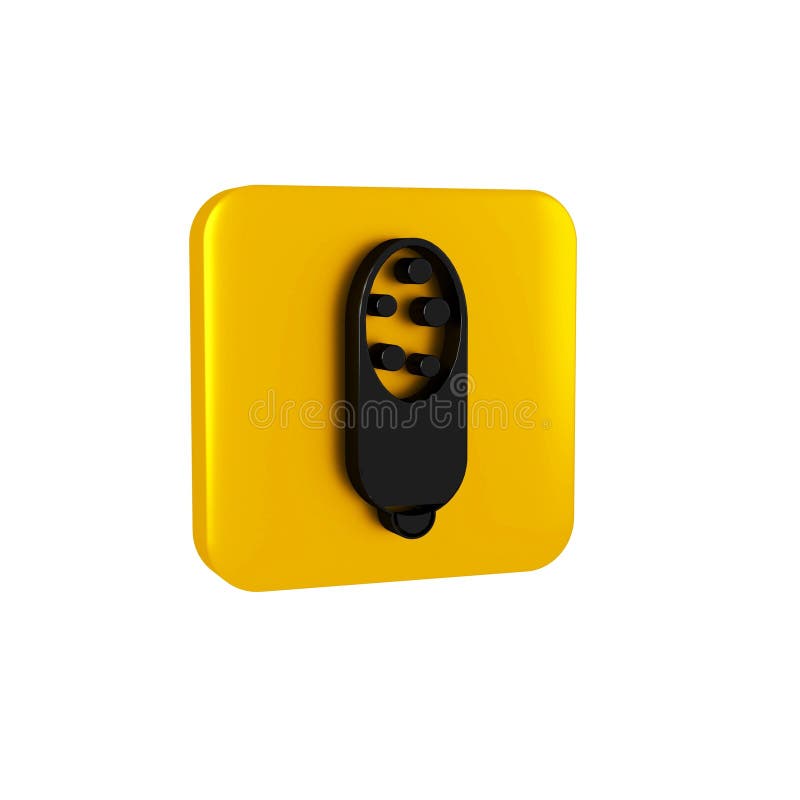Black Salami sausage icon isolated on transparent background. Meat delicatessen product. Yellow square button..