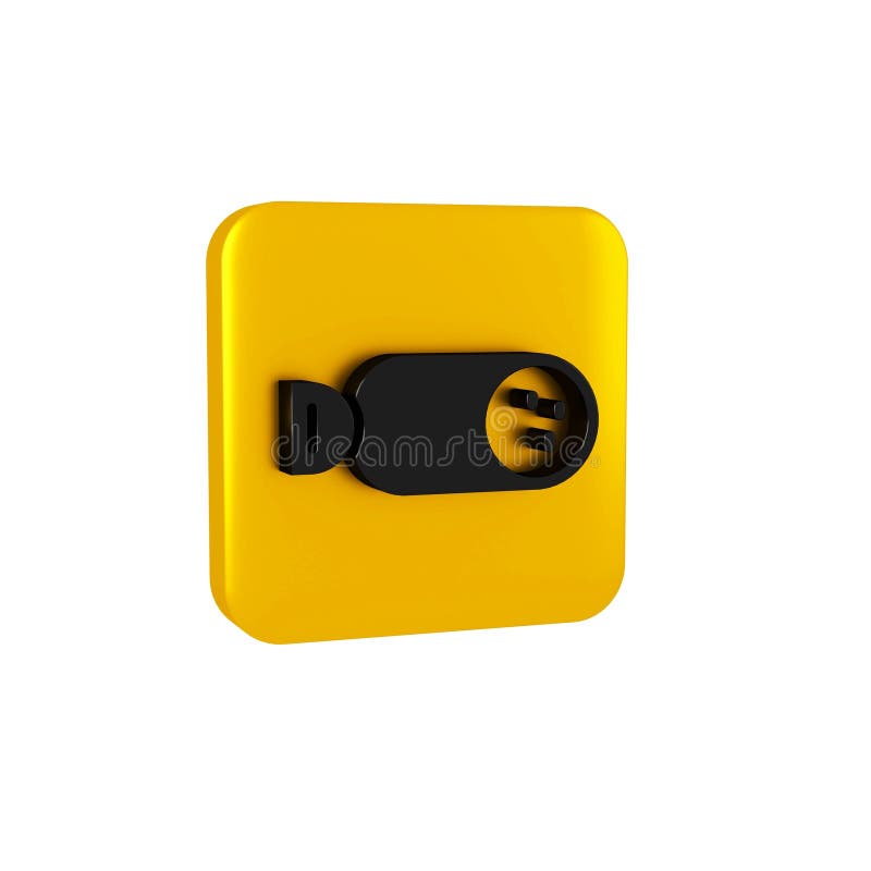 Black Salami sausage icon isolated on transparent background. Meat delicatessen product. Yellow square button..