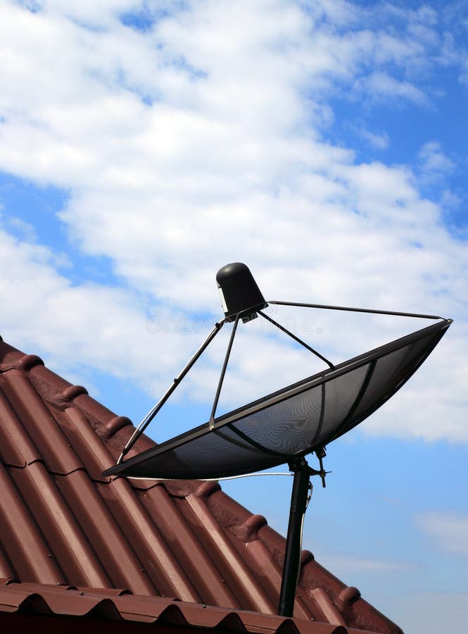 Black Satellite Dish On House Roof Stock Image Image of home, radio