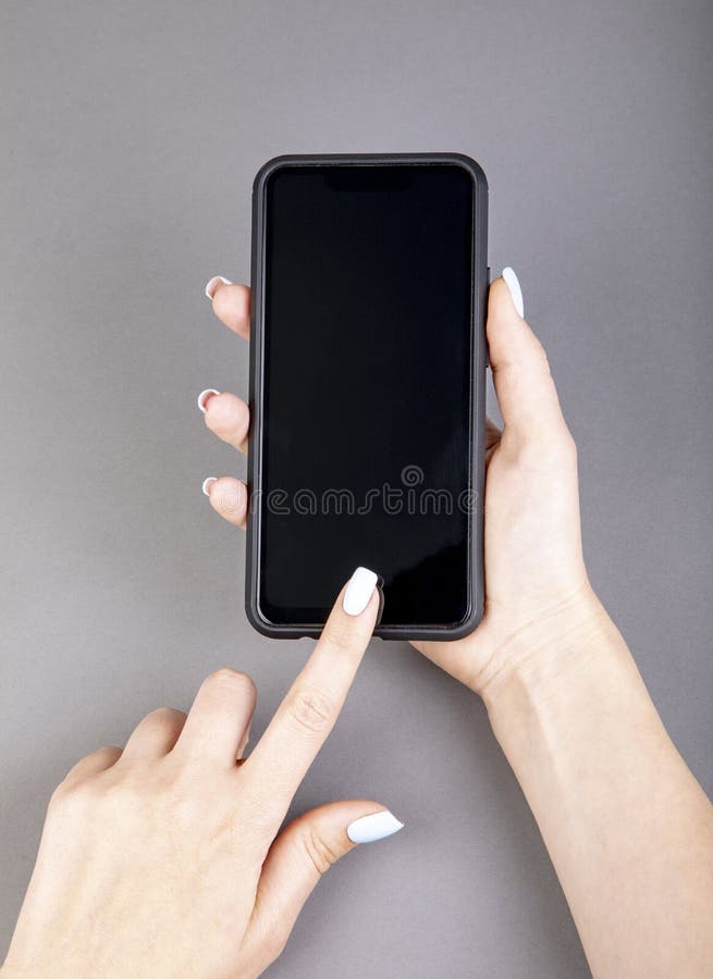 Black screen mobile phone stock photo. Image of hand 157157042
