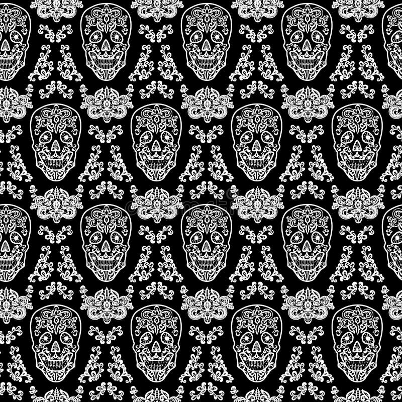 Black Seamless Pattern Skull Stock Vector - Illustration of dead, party ...