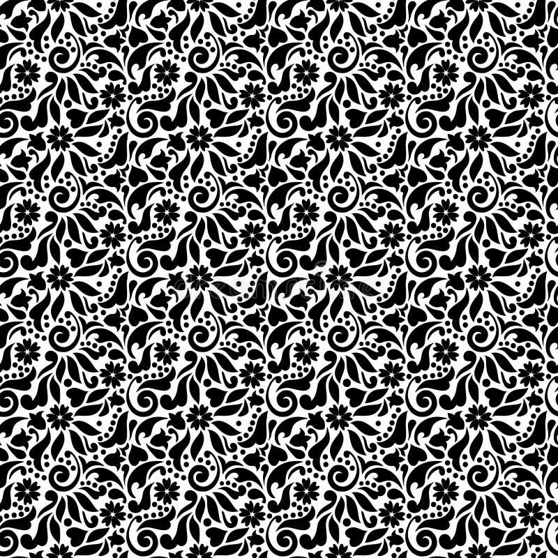Black Seamless Pattern in White Background Stock Vector - Illustration ...