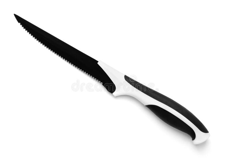 Black serrated utility kitchen knife