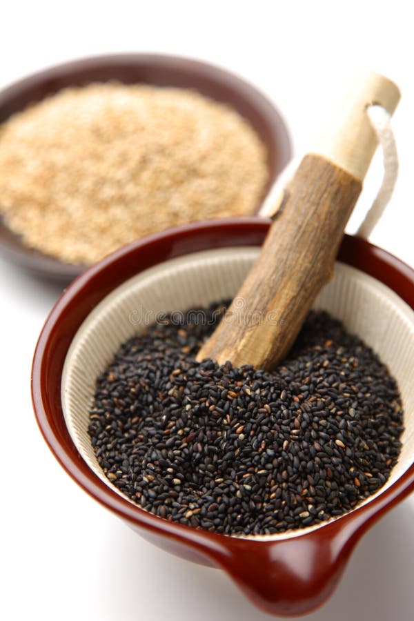 Black Sesame and White Sesame Stock Photo Image of mortar