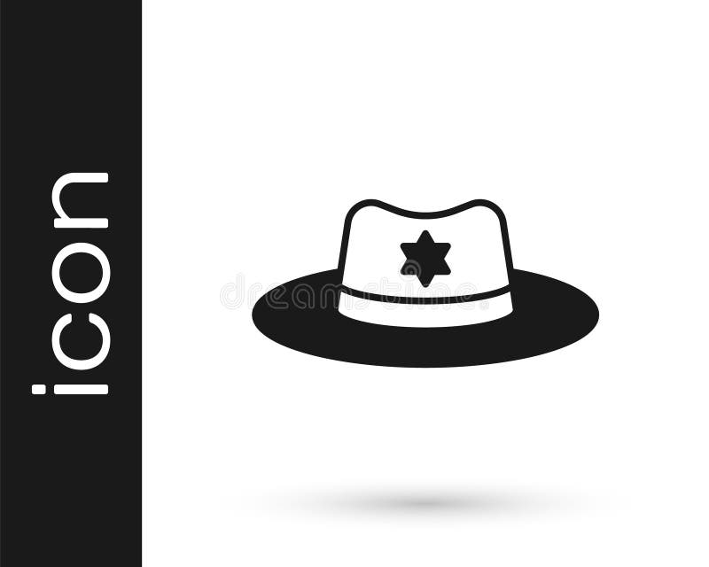 Black Sheriff Hat with Badge Icon Isolated on White Background. Vector Stock Vector