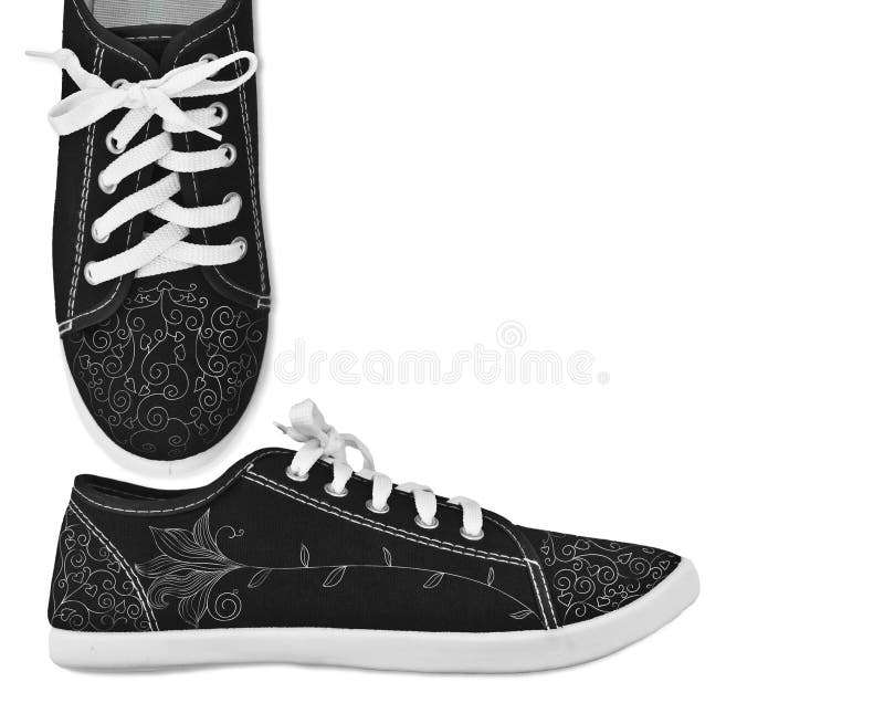 Black Shoes White Laces Floral Pattern Stock Photos Free & Royalty