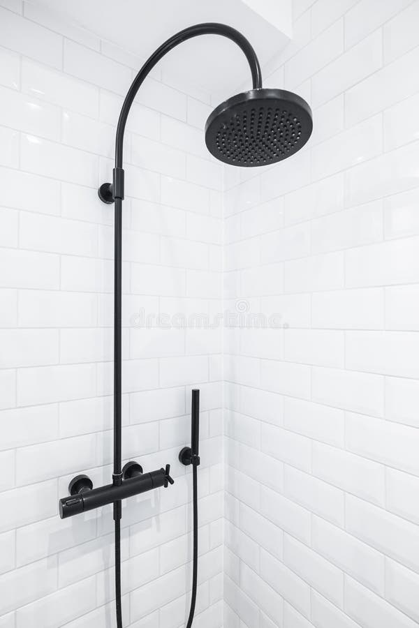 Black shower head stock image. Image of corner, modern 165469277