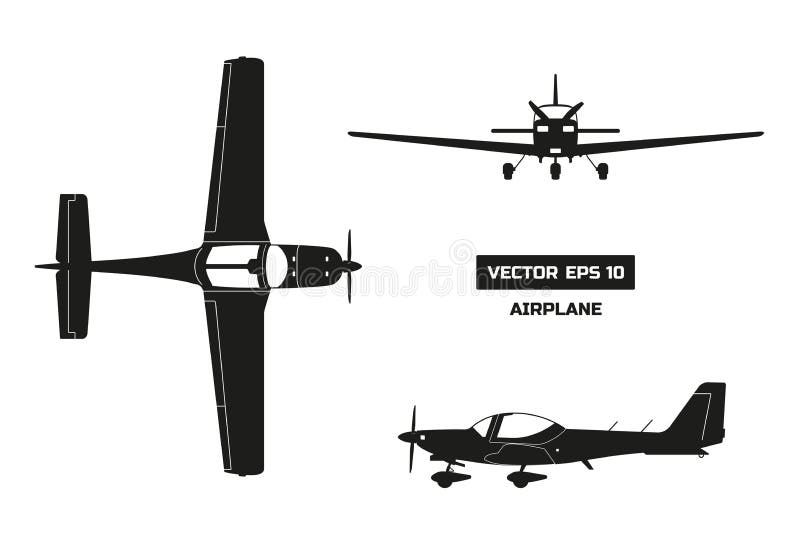 Black silhouette of airplane on white background