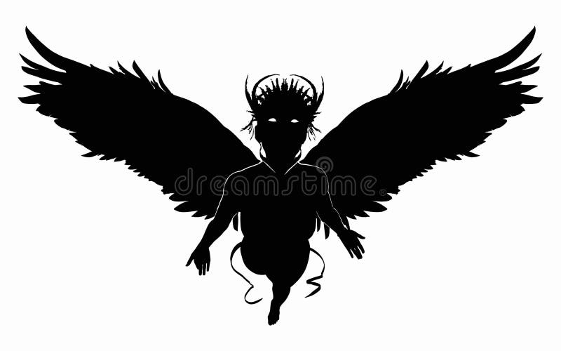 Black silhouette of a beautiful angel woman