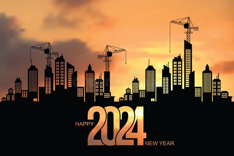 Black Silhouette Construction Crane Bright Morning Sky To Prepare Welcome Year Happy New Changing Ventures Vector 273578157 
