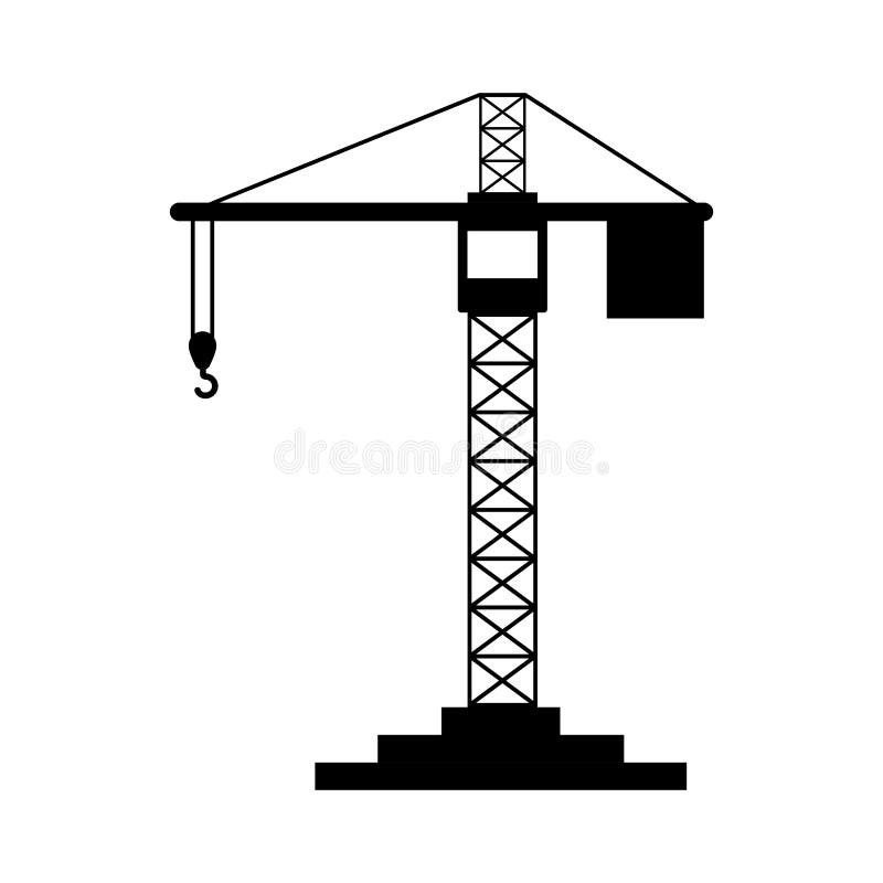 Black Silhouette Construction Tower Crane Stock Vector - Illustration ...