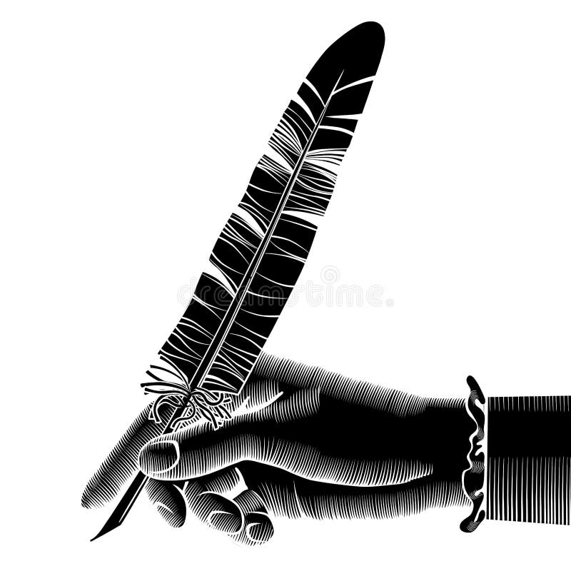 Black silhouette of female hand with a pen stock illustration Black silhouette of female hand with a pen stock illustration