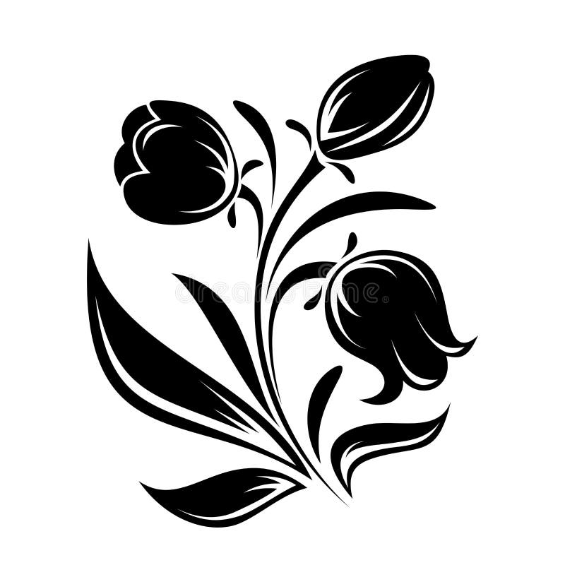Download Black Silhouette Of Flowers. Vector Illustration. Stock ...
