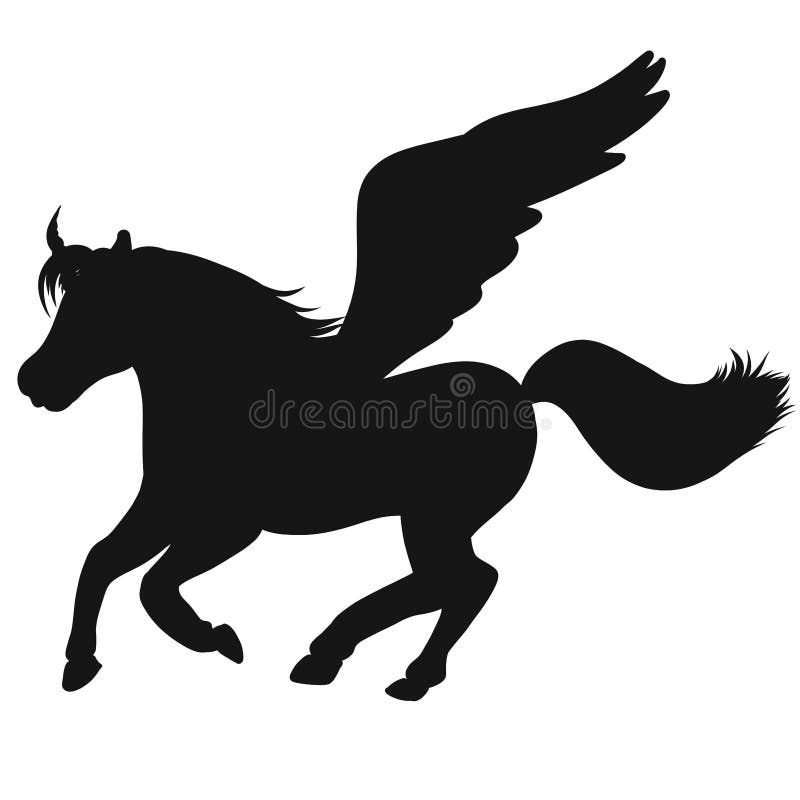 Winged Unicorn And Winged Horse On Black Background Fairy Tale Romance