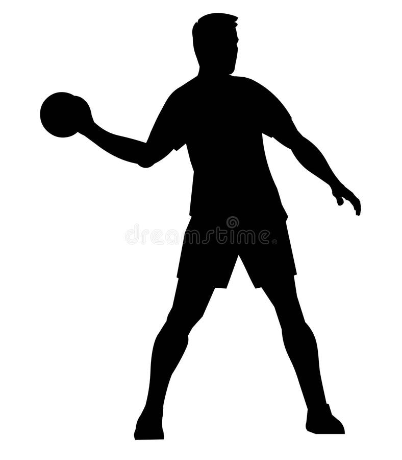 Black Silhouette of a Handball Player Standing Half Turned in Half