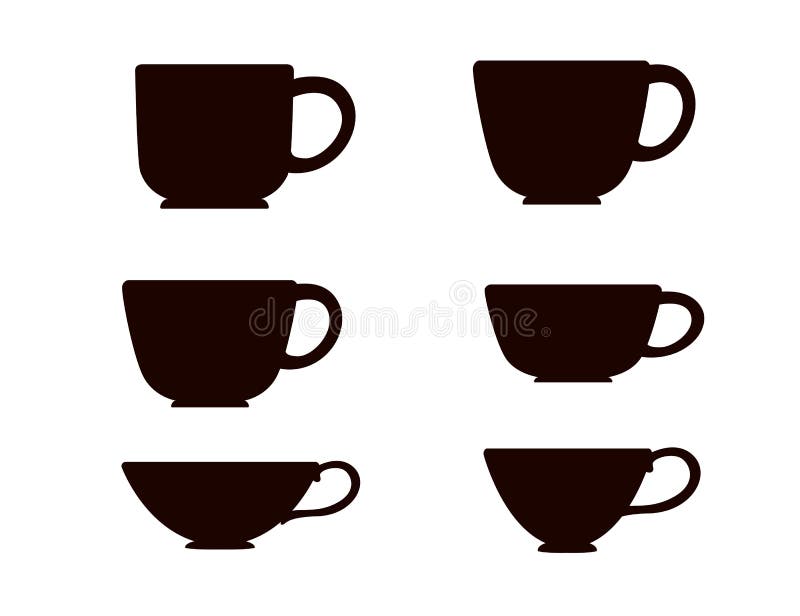 Black Silhouette Set Tea or Coffee Cup Vector Illustration on White