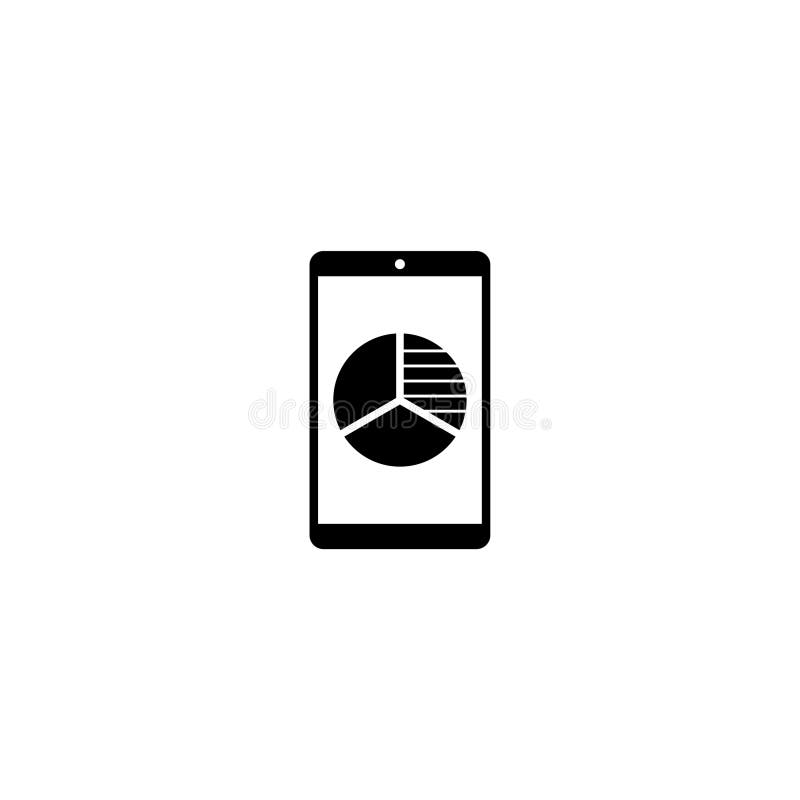 Black silhouette of a smartphone displaying a pie chart for mobile data analysis concepts. stock illustration