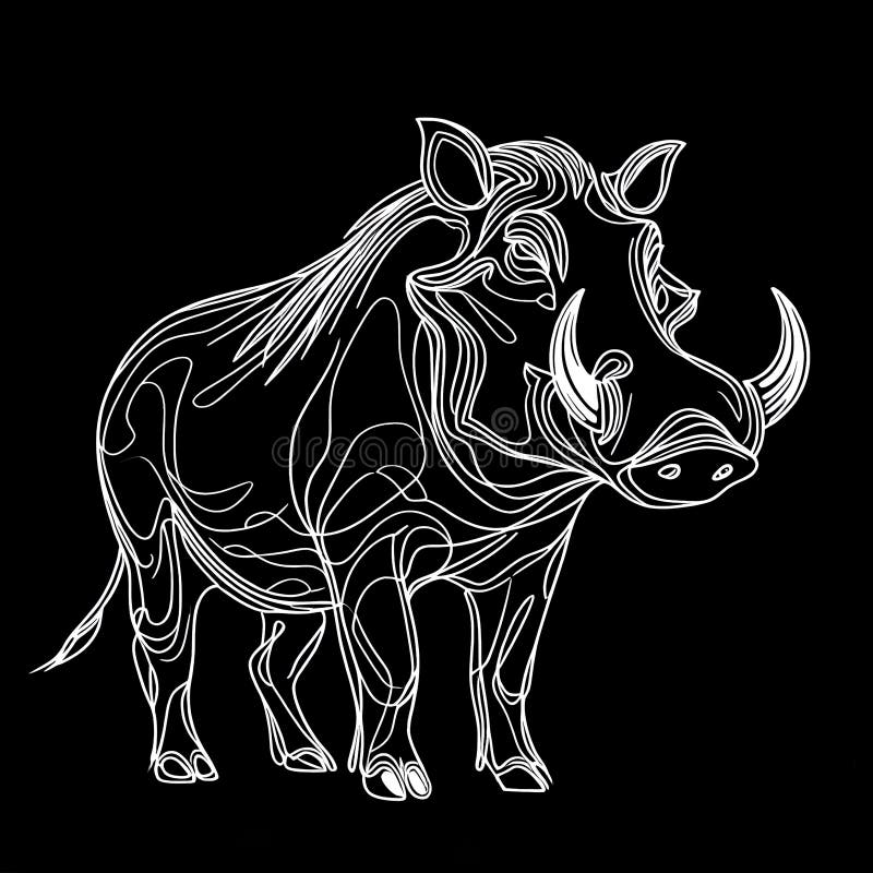 A black silhouette of a Warthog against a white backdrop. royalty free illustration