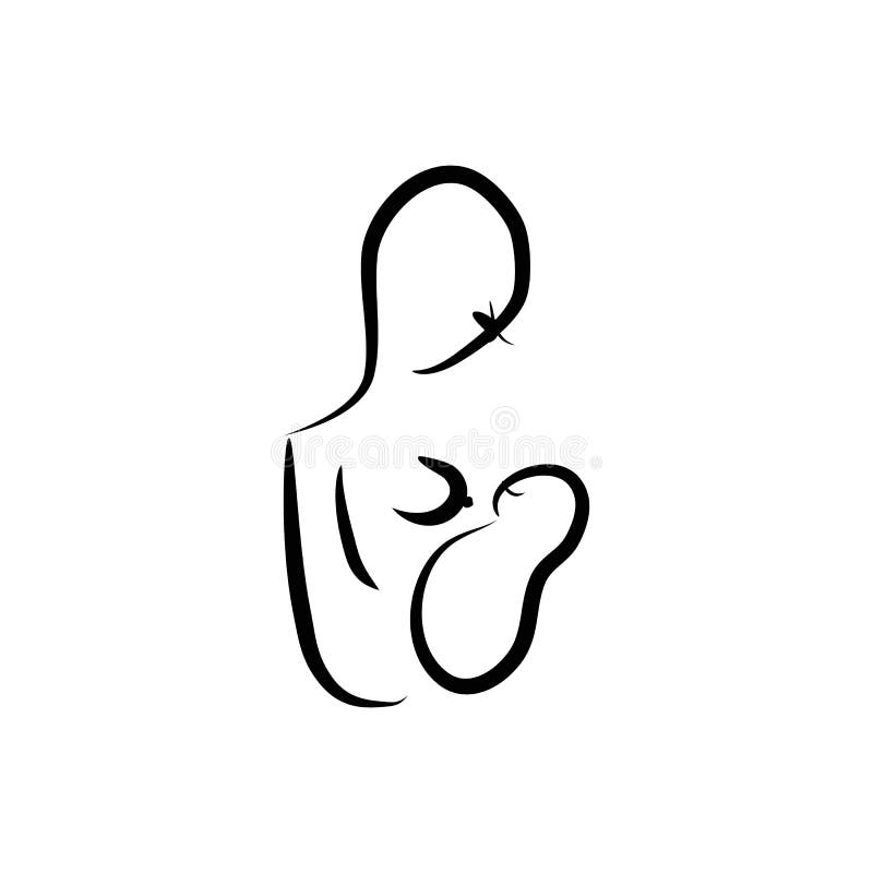 Black Silhouette of Woman with Baby Breast Feeding. World