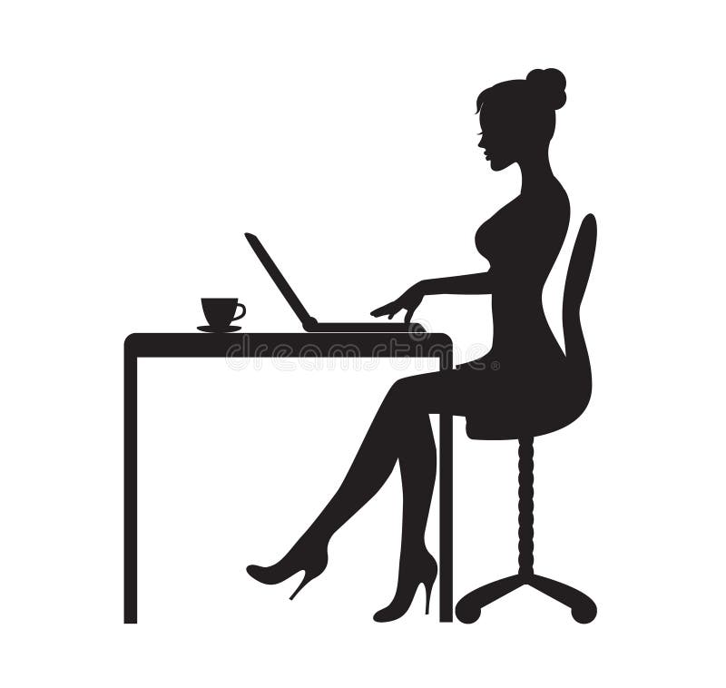 The woman is sitting at the computer