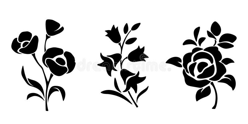 Black silhouettes of flowers. Vector illustration. stock illustration