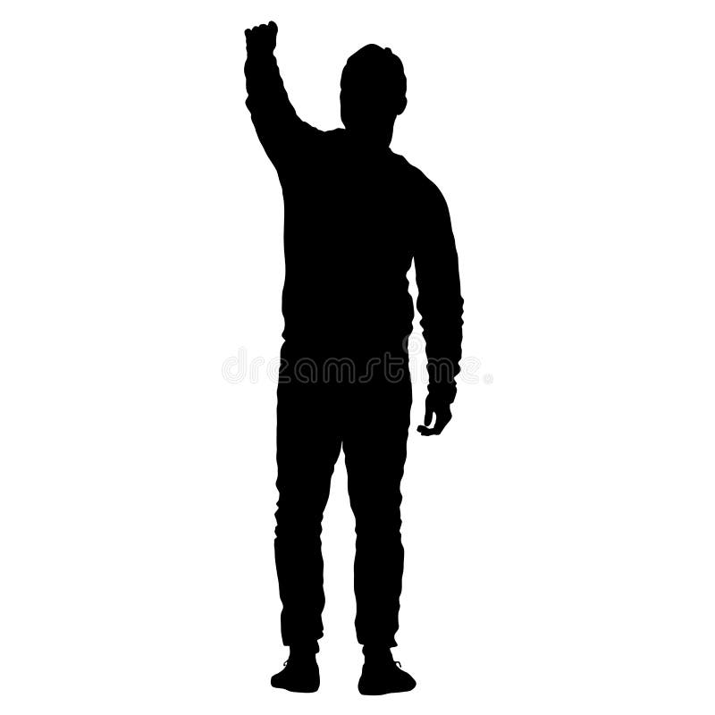 Black Silhouettes Man with Arm Raised. Vector Illustration Stock Vector