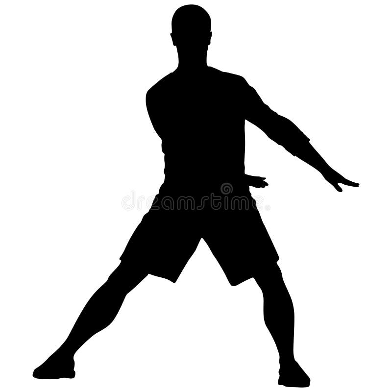 Black Silhouettes Man with Arm Raised on a White Background Stock