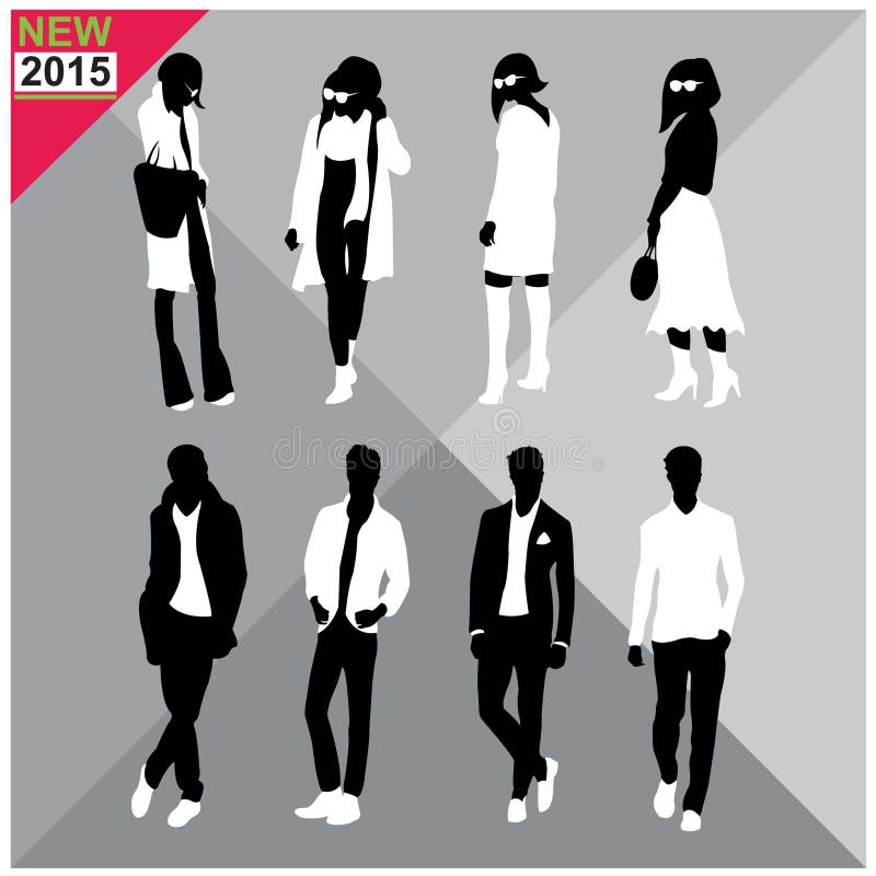 Black silhouettes of men and women,autumn,fall,summer attire,outfit,totally editable,set,collection vector illustration Black silhouettes of men and women,autumn,fall,summer attire,outfit,totally editable,set,collection vector illustration