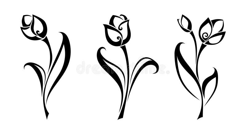 Black silhouettes of tulip flowers. Vector illustration.