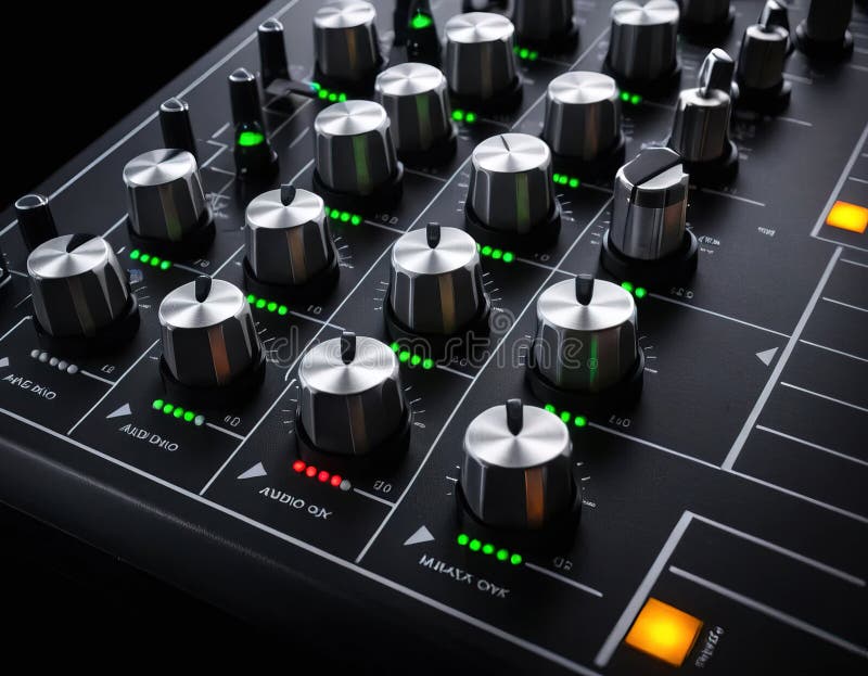 A black and silver electronic device with many buttons and knobs vector illustration.