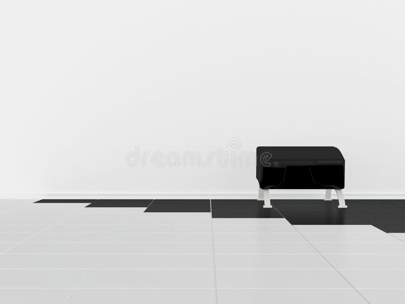 Black sofa in the empty white room