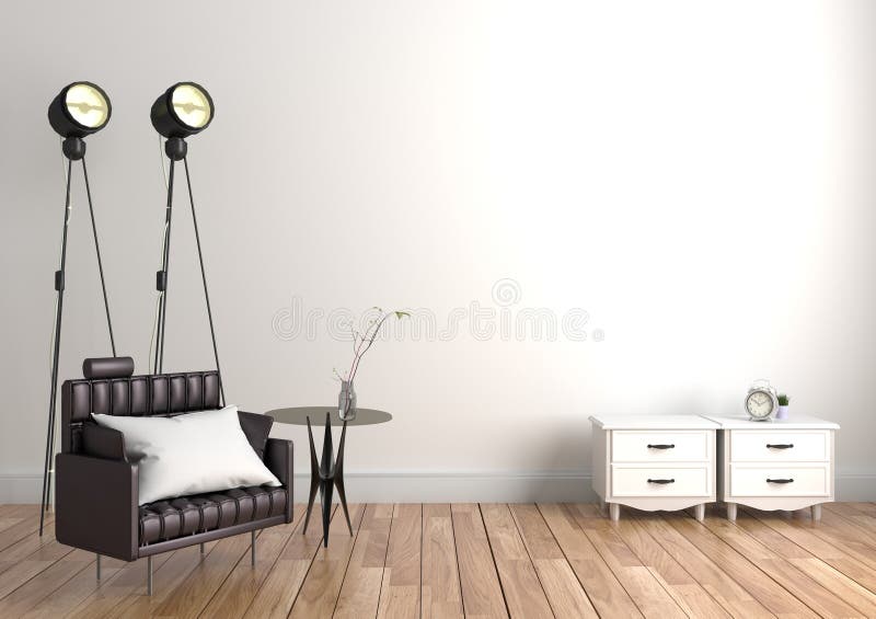 Black sofa and table glass - empty room interior in minimalist style. 3D rendering vector illustration