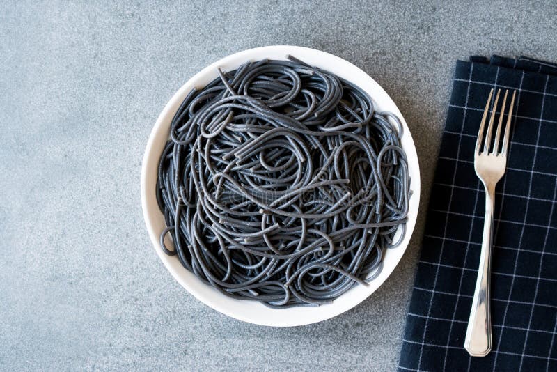 Black Spaghetti Pasta Flavored with Squid Ink Cuttlefish or Inkfish ...