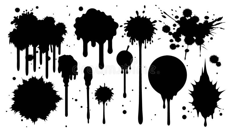 Black spots of various shapes and sizes on an isolated background royalty free illustration