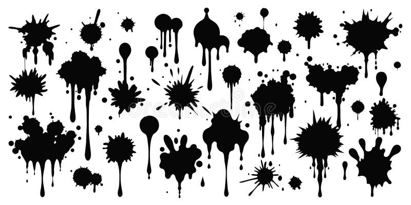 Black spots of various shapes and sizes on an isolated background stock illustration