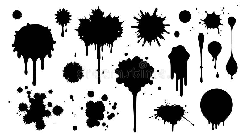 Black spots of various shapes and sizes on an isolated background stock illustration