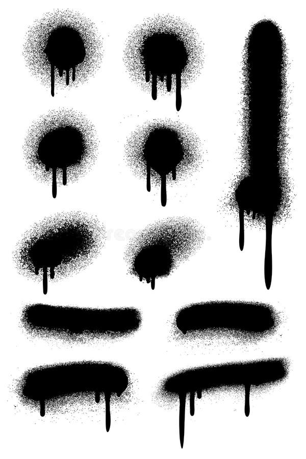 Black spray paint with drips isolated on white vector set vector illustration Black spray paint with drips isolated on white vector set vector illustration