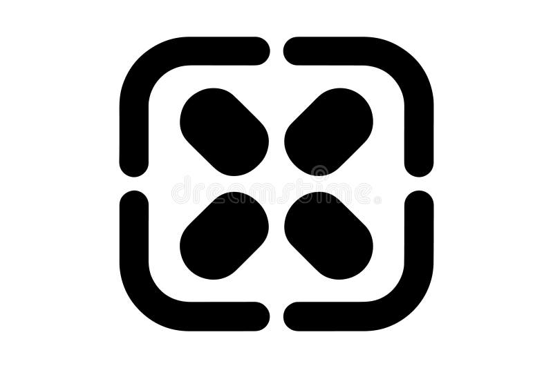 Black square with four rounded shapes abstract geometric royalty free illustration