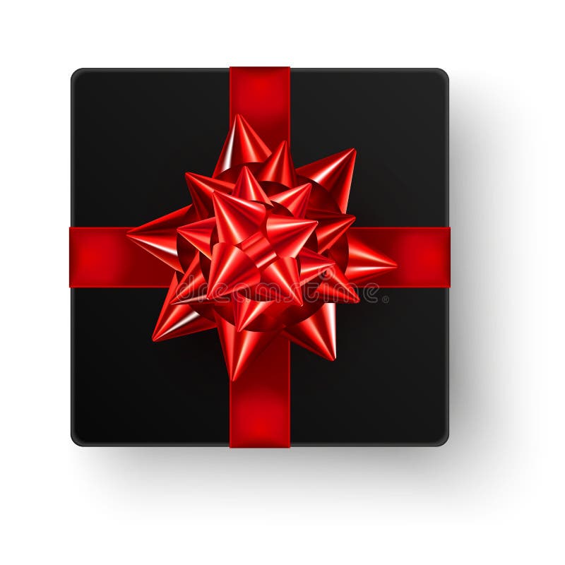 Black square gift box with white ribbon and bow Vector Image