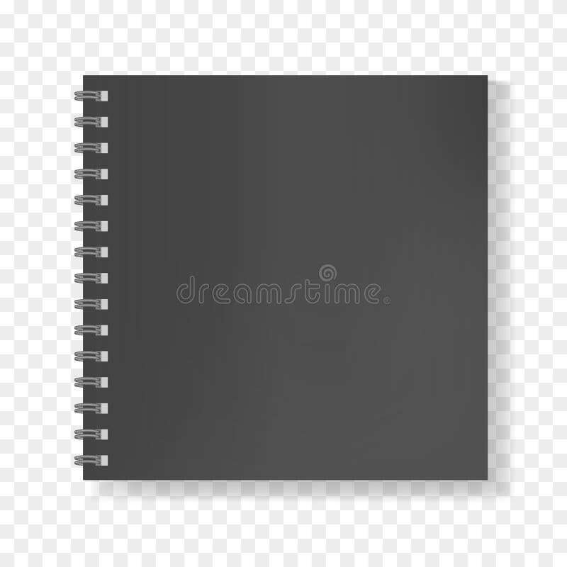 Black square realistic notebook on spiral mockup stock illustration
